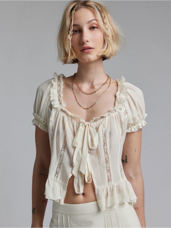 Urban Outfitters Tops - Urban outfitters Ivory Ruffle Tie-Front Women's Top